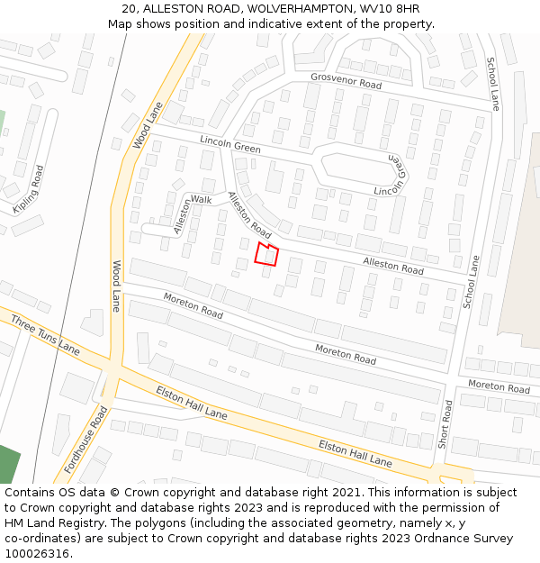 20, ALLESTON ROAD, WOLVERHAMPTON, WV10 8HR: Location map and indicative extent of plot