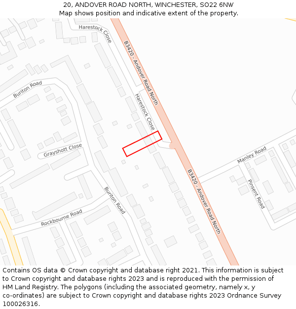 20, ANDOVER ROAD NORTH, WINCHESTER, SO22 6NW: Location map and indicative extent of plot