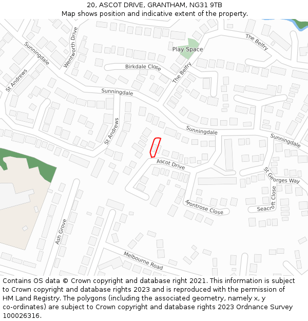 20, ASCOT DRIVE, GRANTHAM, NG31 9TB: Location map and indicative extent of plot