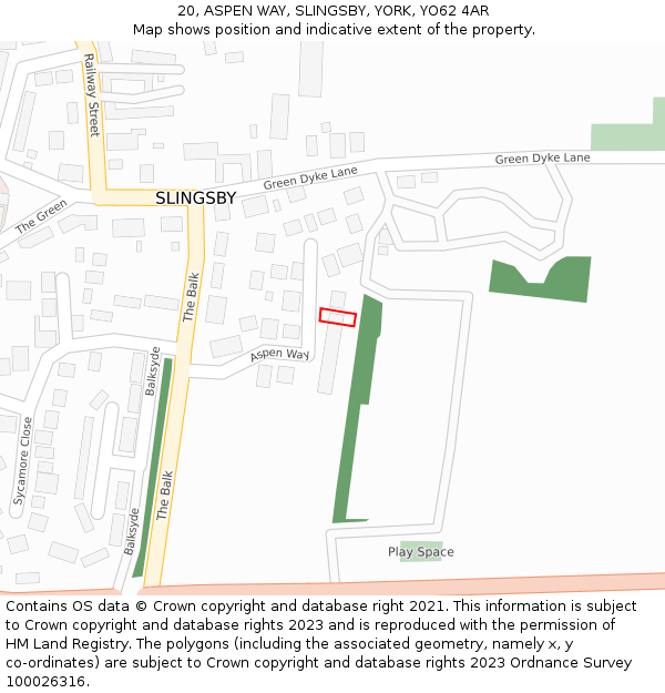 20, ASPEN WAY, SLINGSBY, YORK, YO62 4AR: Location map and indicative extent of plot