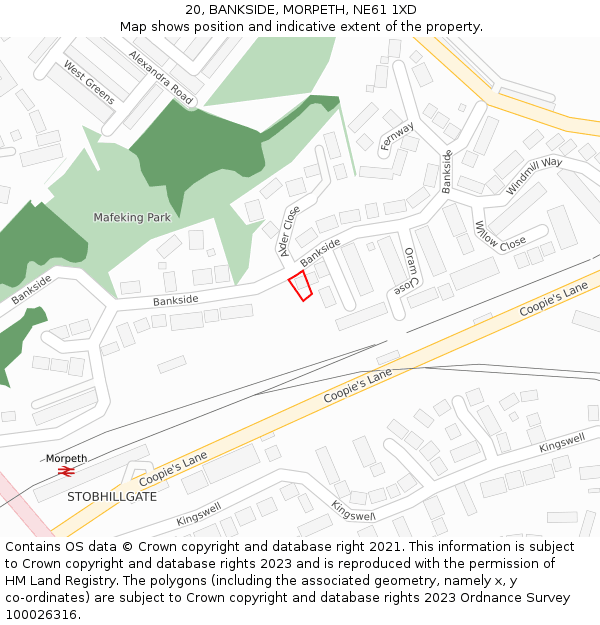 20, BANKSIDE, MORPETH, NE61 1XD: Location map and indicative extent of plot