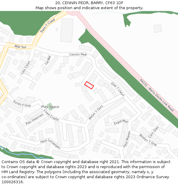 20, CENNIN PEDR, BARRY, CF63 1DF: Location map and indicative extent of plot