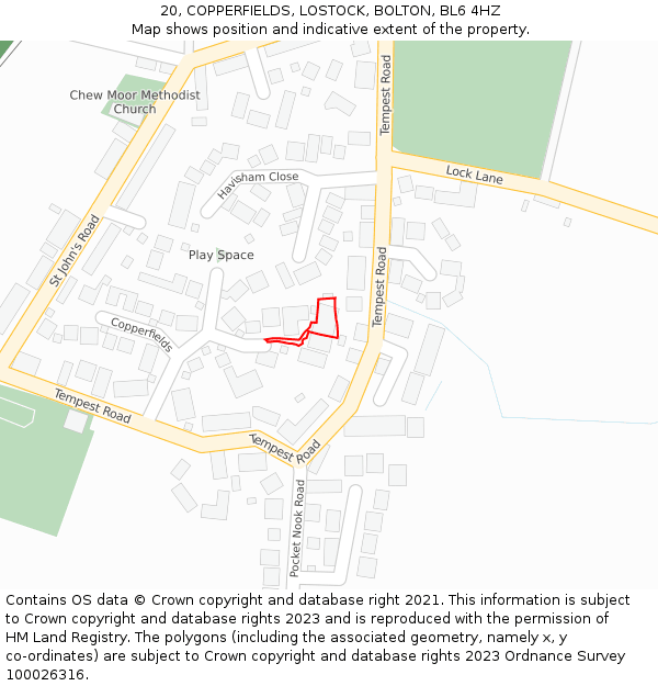 20, COPPERFIELDS, LOSTOCK, BOLTON, BL6 4HZ: Location map and indicative extent of plot