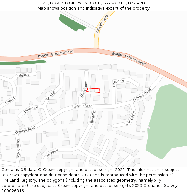 20, DOVESTONE, WILNECOTE, TAMWORTH, B77 4PB: Location map and indicative extent of plot