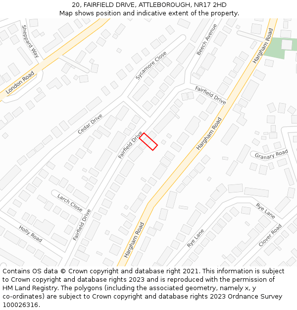 20, FAIRFIELD DRIVE, ATTLEBOROUGH, NR17 2HD: Location map and indicative extent of plot