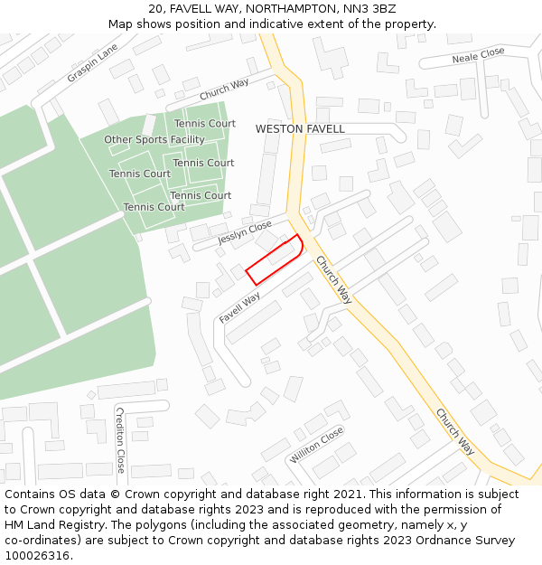 20, FAVELL WAY, NORTHAMPTON, NN3 3BZ: Location map and indicative extent of plot