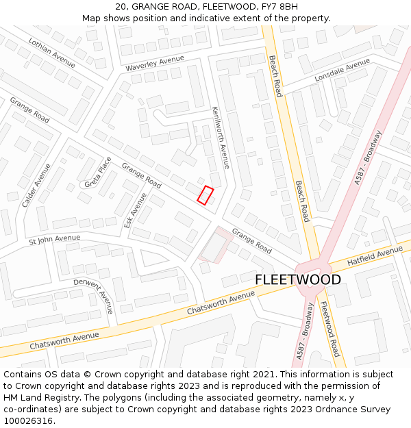 20, GRANGE ROAD, FLEETWOOD, FY7 8BH: Location map and indicative extent of plot