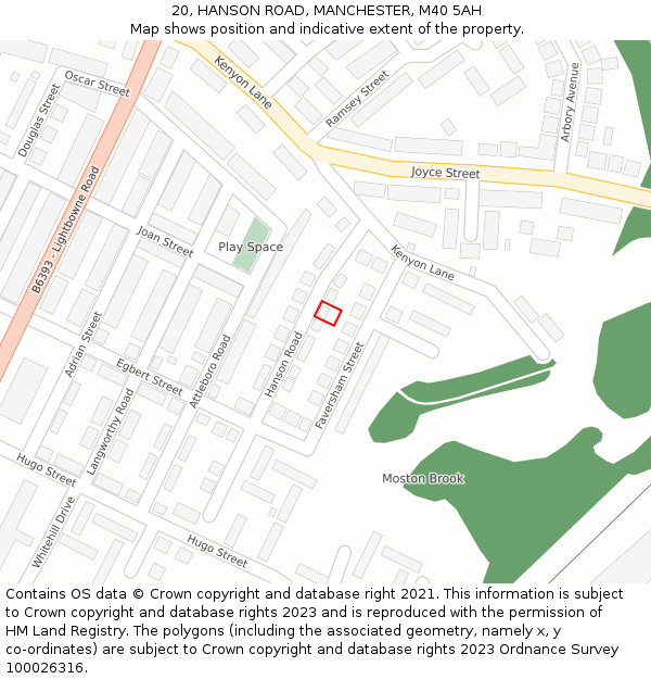 20, HANSON ROAD, MANCHESTER, M40 5AH: Location map and indicative extent of plot