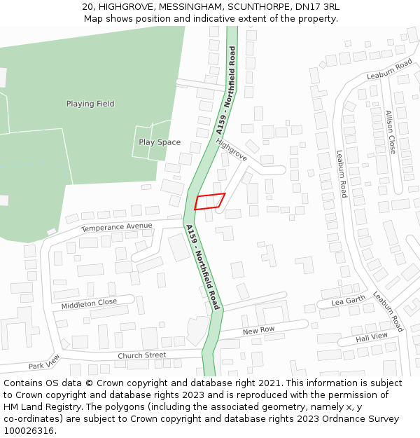 20, HIGHGROVE, MESSINGHAM, SCUNTHORPE, DN17 3RL: Location map and indicative extent of plot