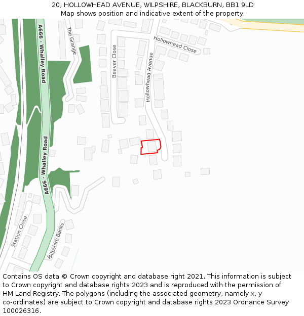 20, HOLLOWHEAD AVENUE, WILPSHIRE, BLACKBURN, BB1 9LD: Location map and indicative extent of plot