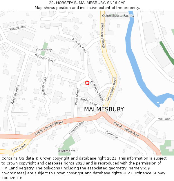 20, HORSEFAIR, MALMESBURY, SN16 0AP: Location map and indicative extent of plot