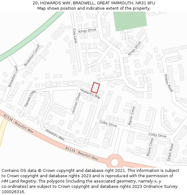 20, HOWARDS WAY, BRADWELL, GREAT YARMOUTH, NR31 9FU: Location map and indicative extent of plot