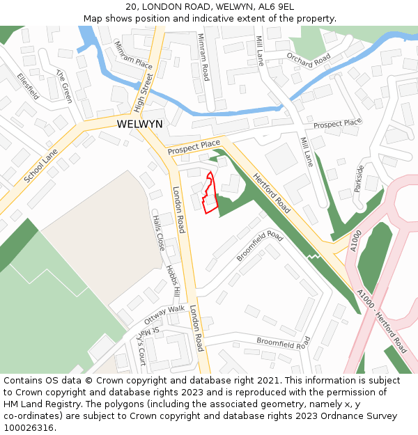 20, LONDON ROAD, WELWYN, AL6 9EL: Location map and indicative extent of plot