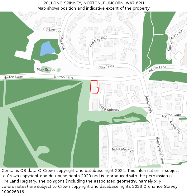 20, LONG SPINNEY, NORTON, RUNCORN, WA7 6PH: Location map and indicative extent of plot