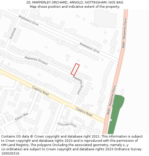 20, MAPPERLEY ORCHARD, ARNOLD, NOTTINGHAM, NG5 8AG: Location map and indicative extent of plot