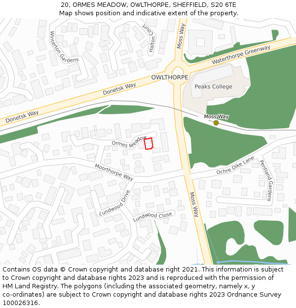 20, ORMES MEADOW, OWLTHORPE, SHEFFIELD, S20 6TE: Location map and indicative extent of plot