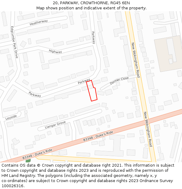 20, PARKWAY, CROWTHORNE, RG45 6EN: Location map and indicative extent of plot