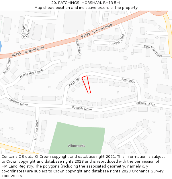 20, PATCHINGS, HORSHAM, RH13 5HL: Location map and indicative extent of plot