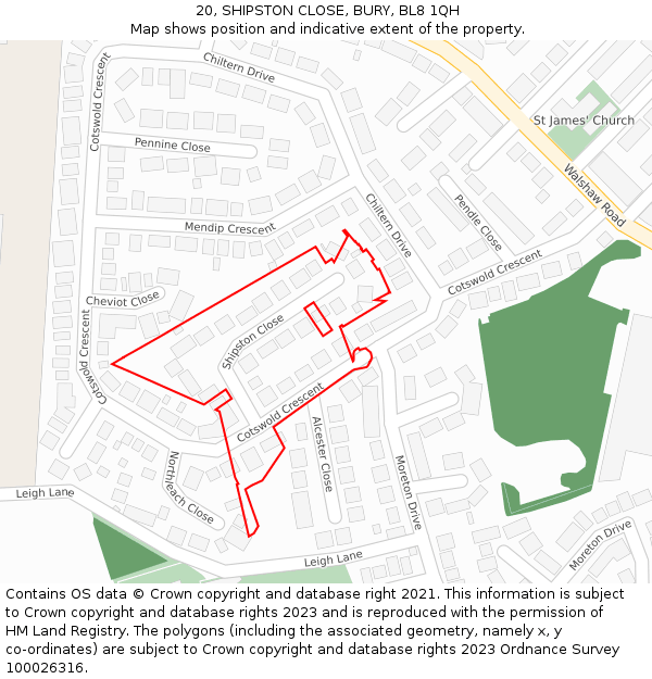 20, SHIPSTON CLOSE, BURY, BL8 1QH: Location map and indicative extent of plot