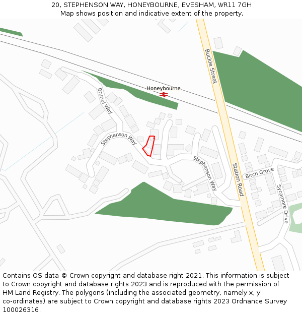 20, STEPHENSON WAY, HONEYBOURNE, EVESHAM, WR11 7GH: Location map and indicative extent of plot