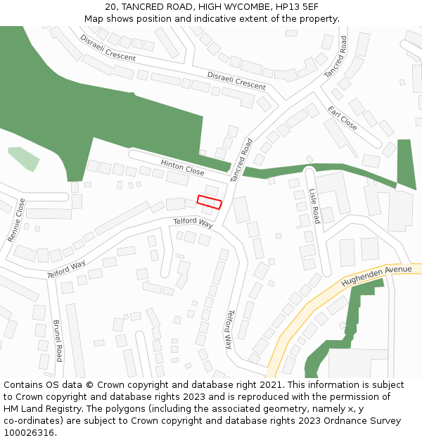 20, TANCRED ROAD, HIGH WYCOMBE, HP13 5EF: Location map and indicative extent of plot