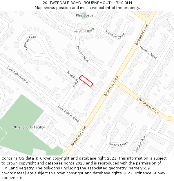 20, TWEEDALE ROAD, BOURNEMOUTH, BH9 3LN: Location map and indicative extent of plot