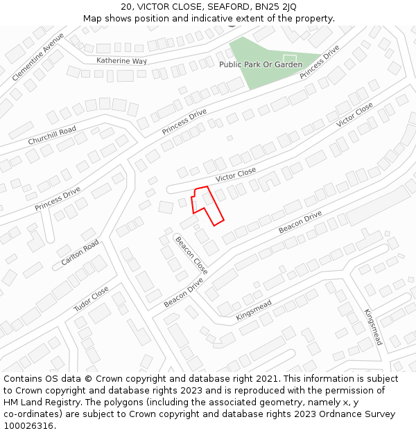 20, VICTOR CLOSE, SEAFORD, BN25 2JQ: Location map and indicative extent of plot