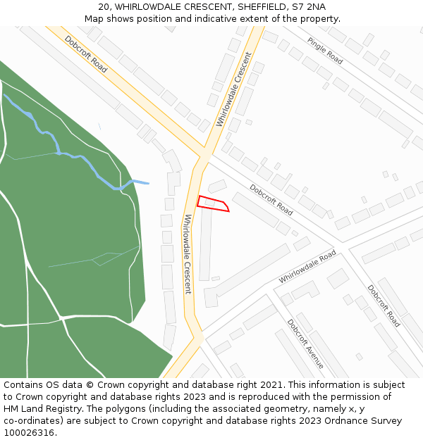 20, WHIRLOWDALE CRESCENT, SHEFFIELD, S7 2NA: Location map and indicative extent of plot