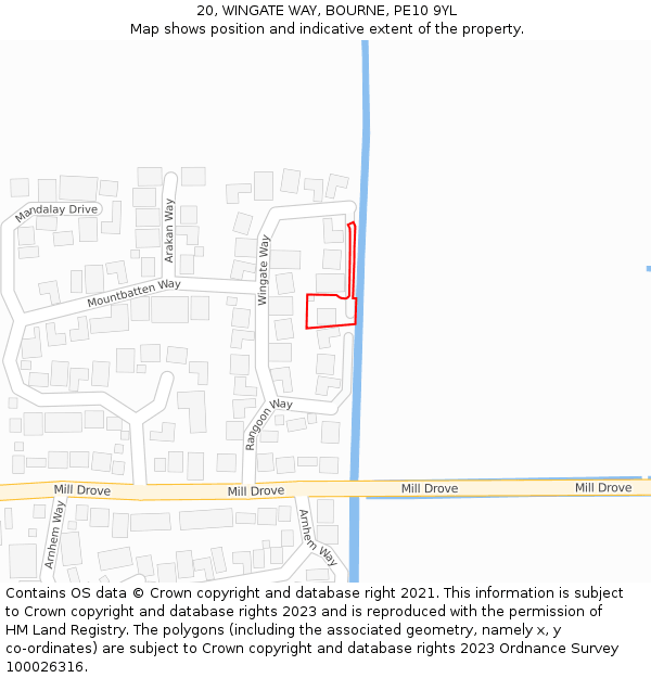 20, WINGATE WAY, BOURNE, PE10 9YL: Location map and indicative extent of plot