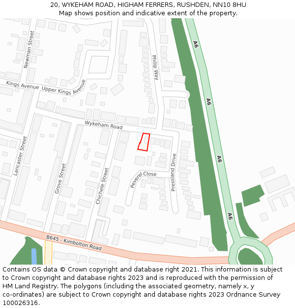 20, WYKEHAM ROAD, HIGHAM FERRERS, RUSHDEN, NN10 8HU: Location map and indicative extent of plot