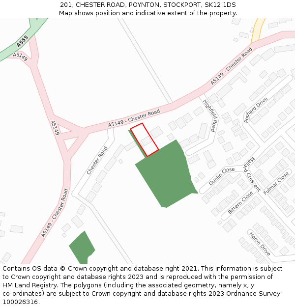 201, CHESTER ROAD, POYNTON, STOCKPORT, SK12 1DS: Location map and indicative extent of plot