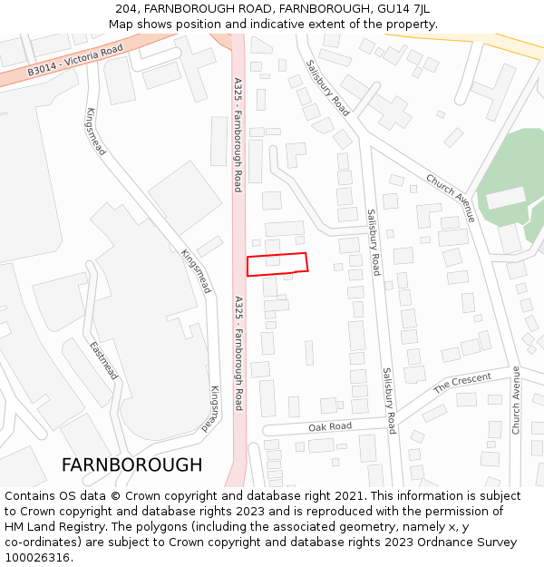 204, FARNBOROUGH ROAD, FARNBOROUGH, GU14 7JL: Location map and indicative extent of plot