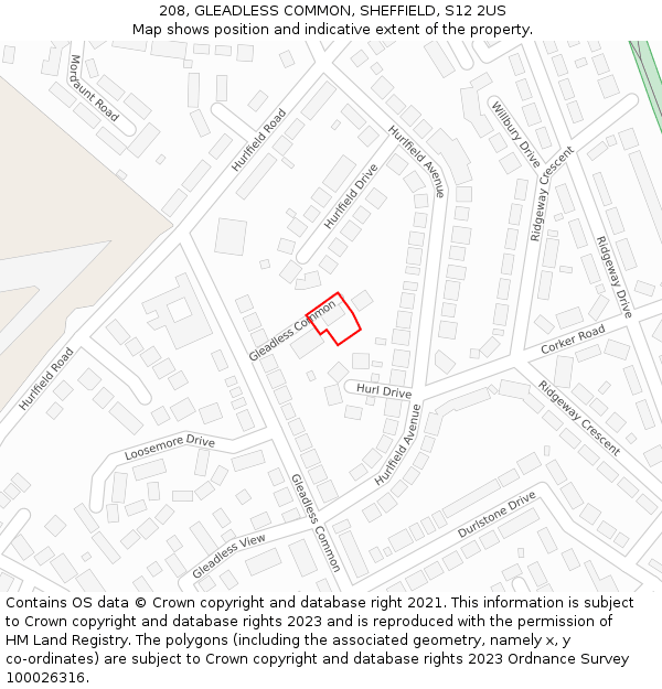 208, GLEADLESS COMMON, SHEFFIELD, S12 2US: Location map and indicative extent of plot