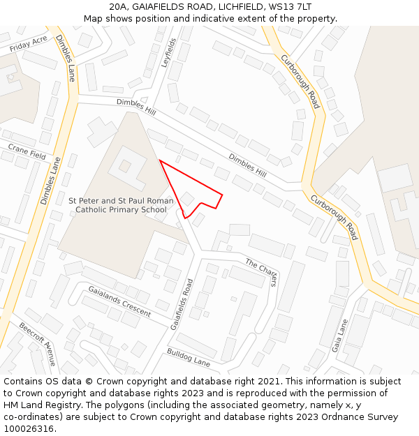 20A, GAIAFIELDS ROAD, LICHFIELD, WS13 7LT: Location map and indicative extent of plot