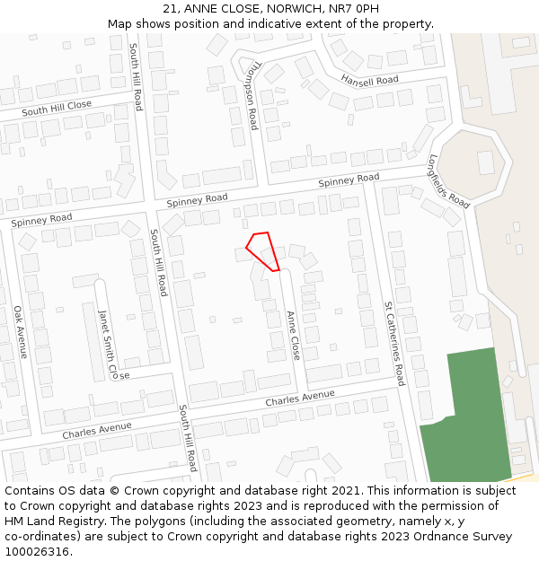 21, ANNE CLOSE, NORWICH, NR7 0PH: Location map and indicative extent of plot