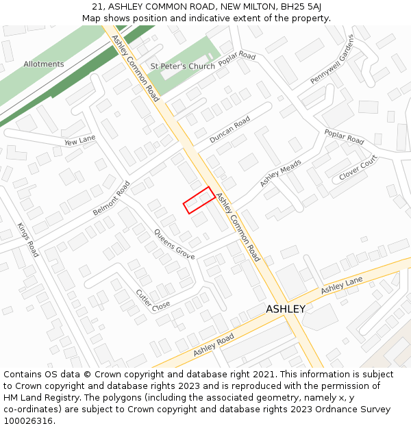 21, ASHLEY COMMON ROAD, NEW MILTON, BH25 5AJ: Location map and indicative extent of plot