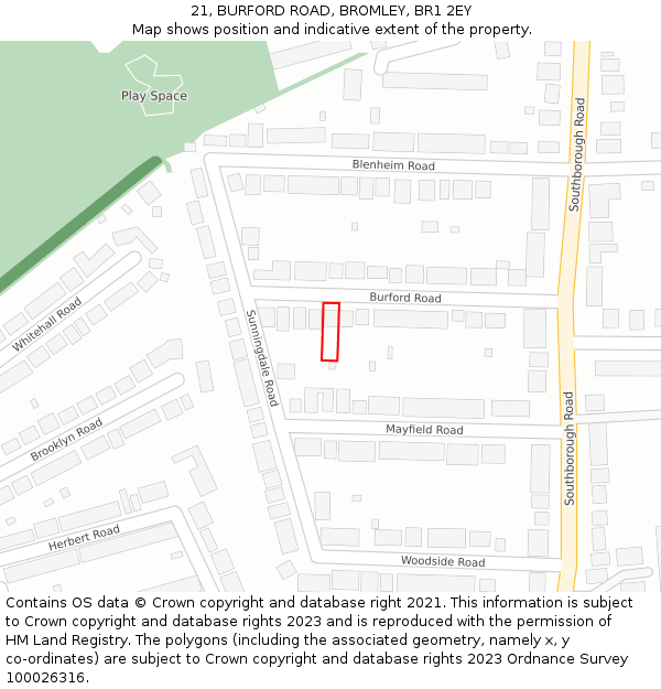 21, BURFORD ROAD, BROMLEY, BR1 2EY: Location map and indicative extent of plot