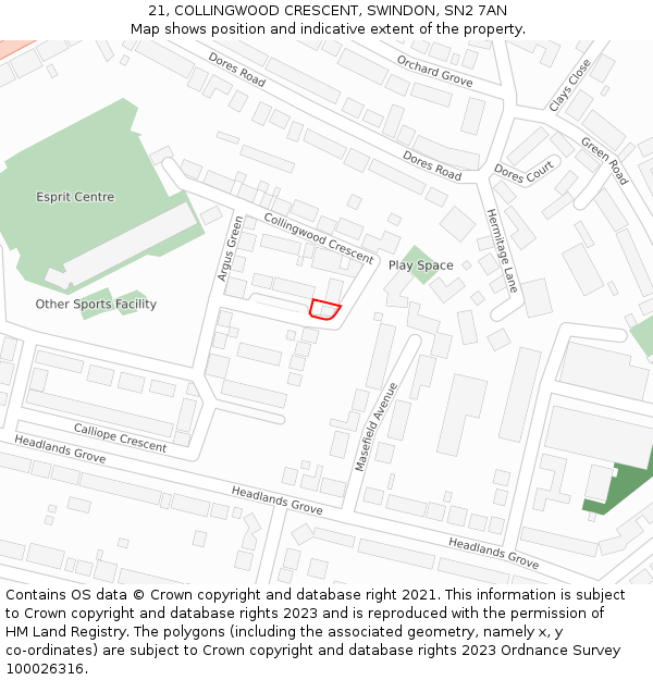 21, COLLINGWOOD CRESCENT, SWINDON, SN2 7AN: Location map and indicative extent of plot