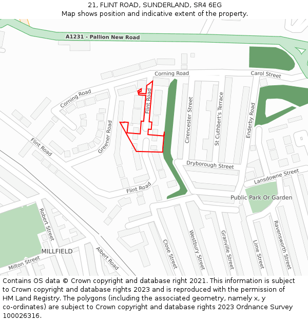 21, FLINT ROAD, SUNDERLAND, SR4 6EG: Location map and indicative extent of plot