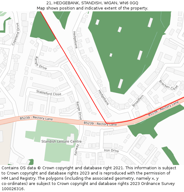 21, HEDGEBANK, STANDISH, WIGAN, WN6 0GQ: Location map and indicative extent of plot