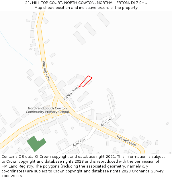 21, HILL TOP COURT, NORTH COWTON, NORTHALLERTON, DL7 0HU: Location map and indicative extent of plot