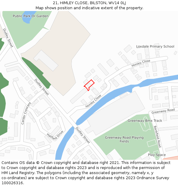 21, HIMLEY CLOSE, BILSTON, WV14 0LJ: Location map and indicative extent of plot