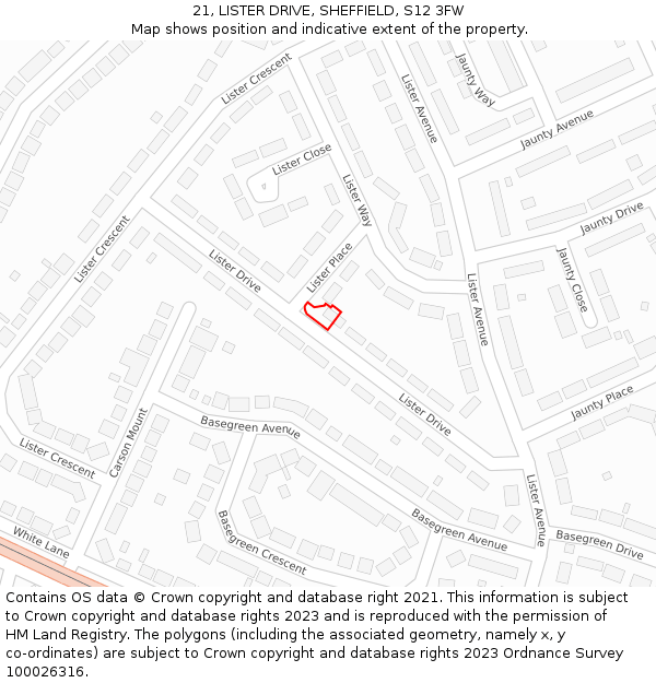 21, LISTER DRIVE, SHEFFIELD, S12 3FW: Location map and indicative extent of plot