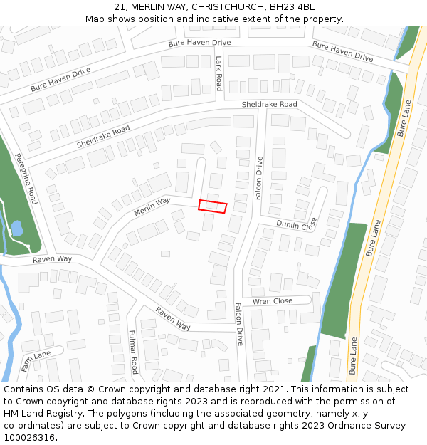 21, MERLIN WAY, CHRISTCHURCH, BH23 4BL: Location map and indicative extent of plot