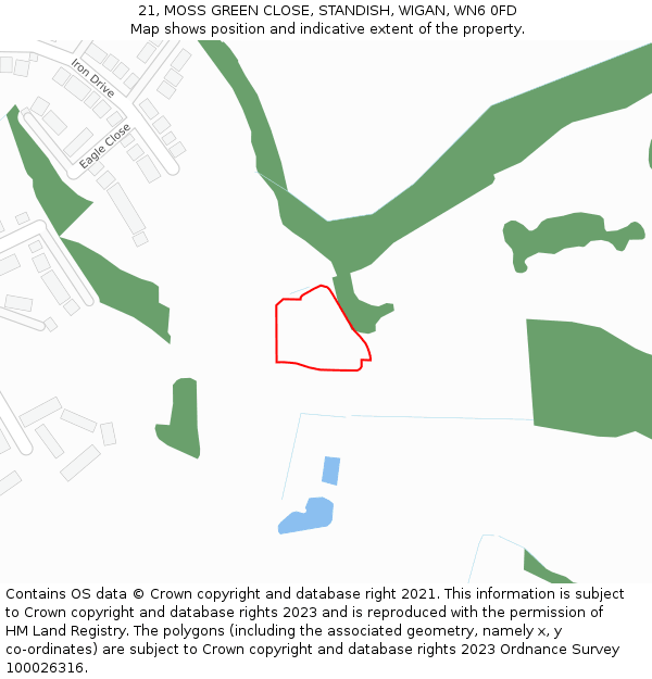 21, MOSS GREEN CLOSE, STANDISH, WIGAN, WN6 0FD: Location map and indicative extent of plot