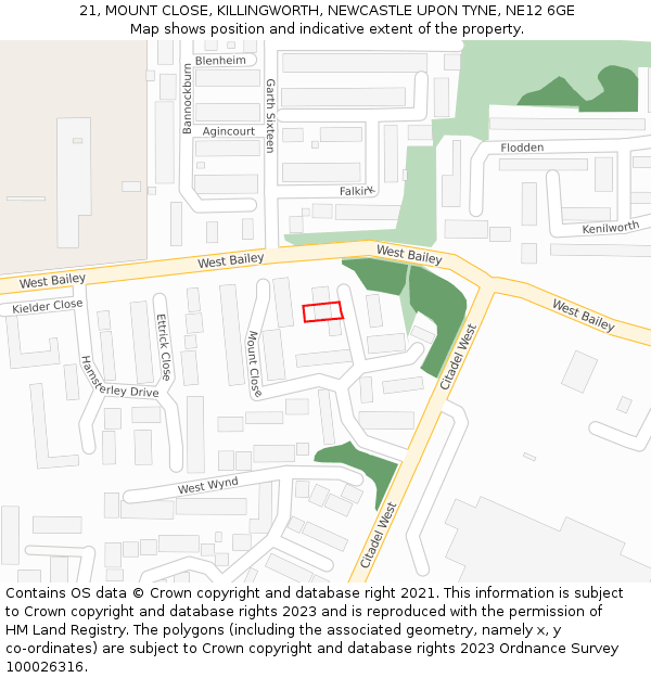 21, MOUNT CLOSE, KILLINGWORTH, NEWCASTLE UPON TYNE, NE12 6GE: Location map and indicative extent of plot