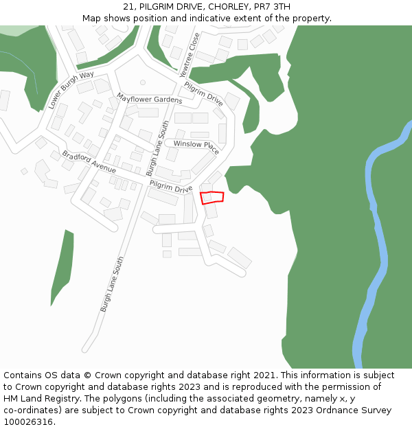 21, PILGRIM DRIVE, CHORLEY, PR7 3TH: Location map and indicative extent of plot