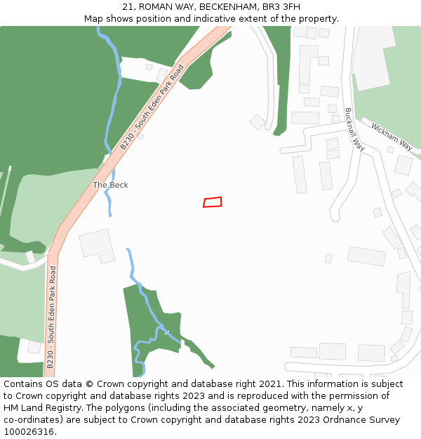 21, ROMAN WAY, BECKENHAM, BR3 3FH: Location map and indicative extent of plot