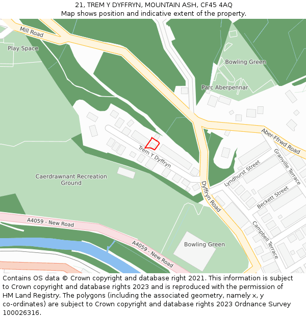 21, TREM Y DYFFRYN, MOUNTAIN ASH, CF45 4AQ: Location map and indicative extent of plot