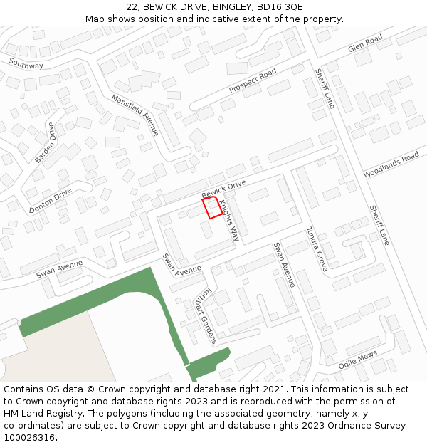 22, BEWICK DRIVE, BINGLEY, BD16 3QE: Location map and indicative extent of plot